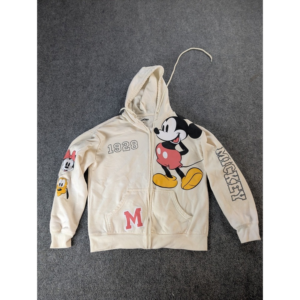 Mickey Mouse Zip Up Hoodie XS Off-White Varsity Letterman Style Disney 1928